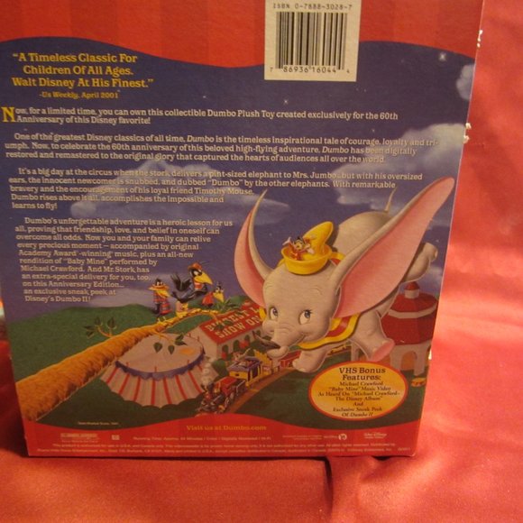 VTG RARE 2001 NIB 60TH ANNIV. DUMBO VHS AND PLUSH TOY - Picture 9 of 11